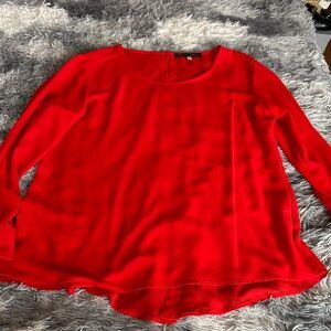 C—Bright Red Scoop-Neck Long Sleeve Blouse
